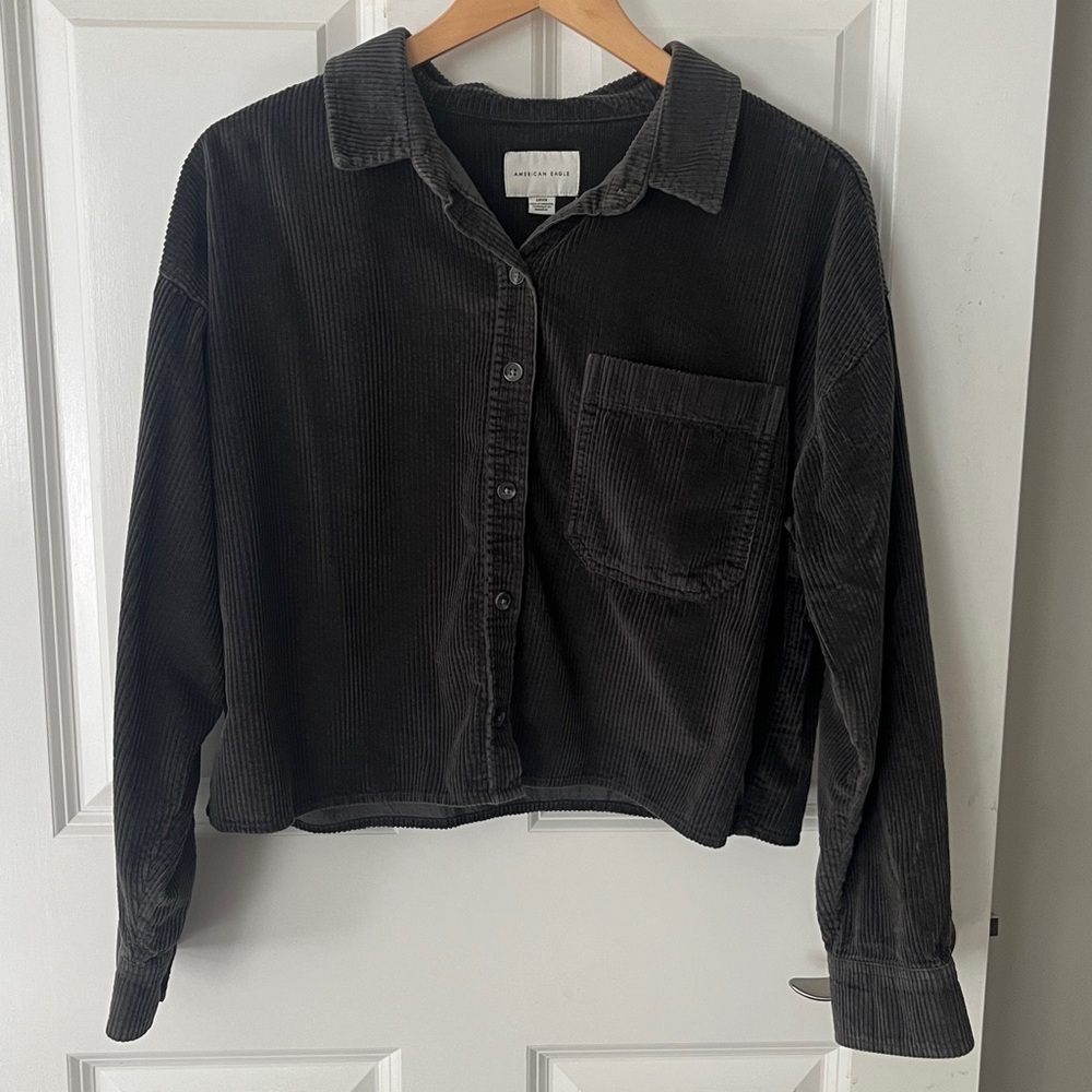 American Eagle Gray Corduroy Oversized Shirt Jacket Shacket size small